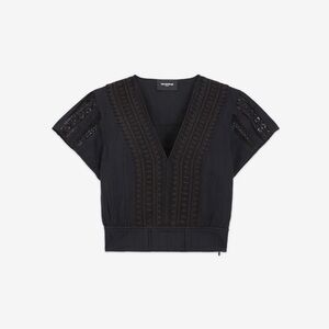 THE KOOPLES English Embroidery Fitted Lace Top In Black Size 1 NWT